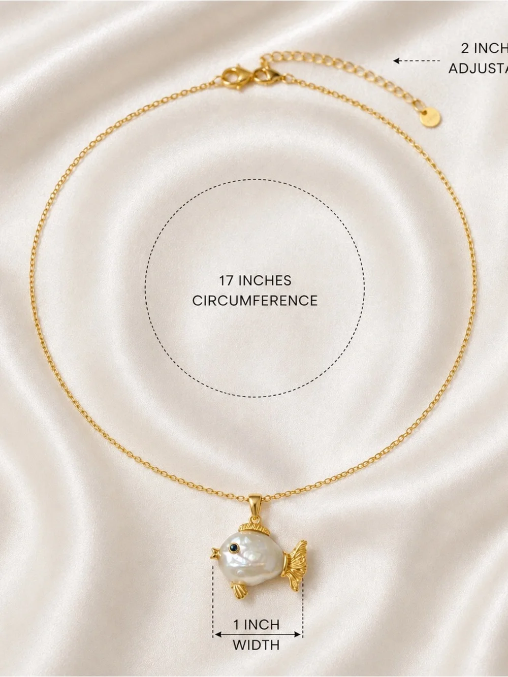 Anthropologie Gold Tone Pearl Fish Pendant Necklace - White & Gold